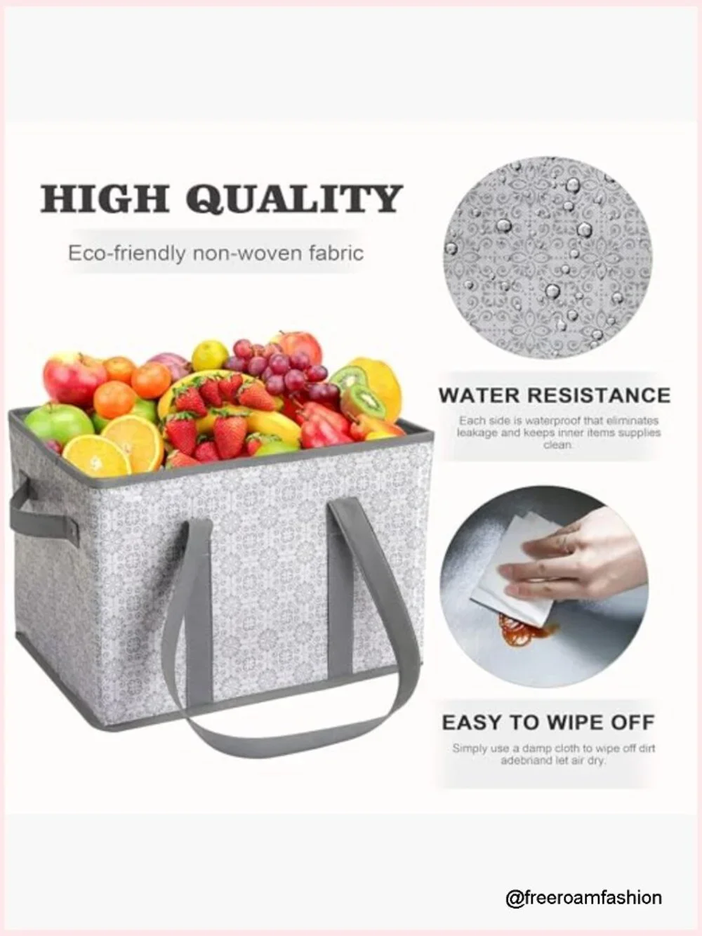 Large Reusable Grocery Tote Bags 3 Pack Foldable Water Resistant Shopping
